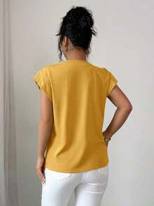 Camiseta de mujer con flores tridimensionales lindas y contrastantes para verano y otoño - Amarillo - Ver 2
