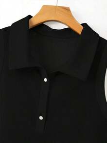 Camiseta sin mangas de talla grande con bloques de color acanalados, adecuada para primavera, atuendo de fiesta de carnaval - Negro - Ver 4