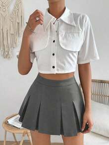 Falda minimalista de unicolor y estilo informal y elegante para mujer - Gris - Ver 5