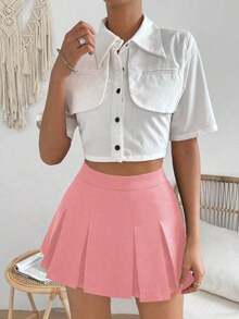 Falda minimalista de unicolor y estilo informal y elegante para mujer - Rosa vieja - Ver 3