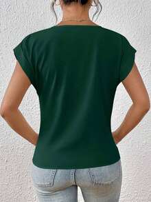Frenchy Blusa Solida Con Mangas De Plumaje Y Tuerza En La Manga, Ideal Para La Primavera - Verde militar - Ver 2