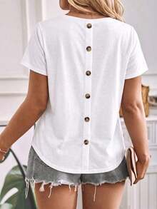 Selamara Camiseta casual versátil de talla grande para mujer con decoración de botones en la espalda, nueva para primavera/verano - Blanco - Ver 5