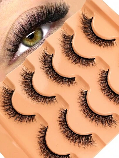 NAIJEMA 5 Pairs Thick, Fluffy Faux Mink Lashes, Delicate, Curly Soft False Eyelashes, 3D Natural Look Lashes, Suitable For Party, Daily Wear, Cat Eye Lashes, Applicable For Various Occasions
