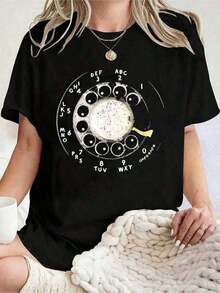[National Shipping] 1 camiseta negra para hombre con estampado de teléfono rotatorio, camiseta unisex casual de cuello redondo, tela de punto ligera de 180 g/m², lavable a máquina, para primavera/verano/otoño, Día de San Valentín, Día de Acción de Gracias, Año Nuevo. - Estilo - Ver 8