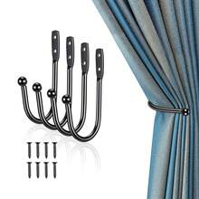 4 piezas Sujetacortinas negros - Ganchos de metal montados en la pared de fácil instalación para decoración del hogar, almacenamiento en la cocina y el baño - 4 piezas - Ver 1