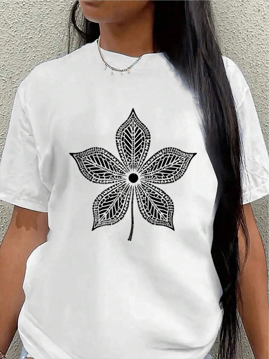 Camiseta de manga corta, ligera y duradera, diseñada con un estampado floral, es perfecta para salidas informales en casa, en cafeterías o durante actividades al aire libre, ofreciendo una experiencia de uso diario cómoda.women's shirts - Blanco - Ver 1