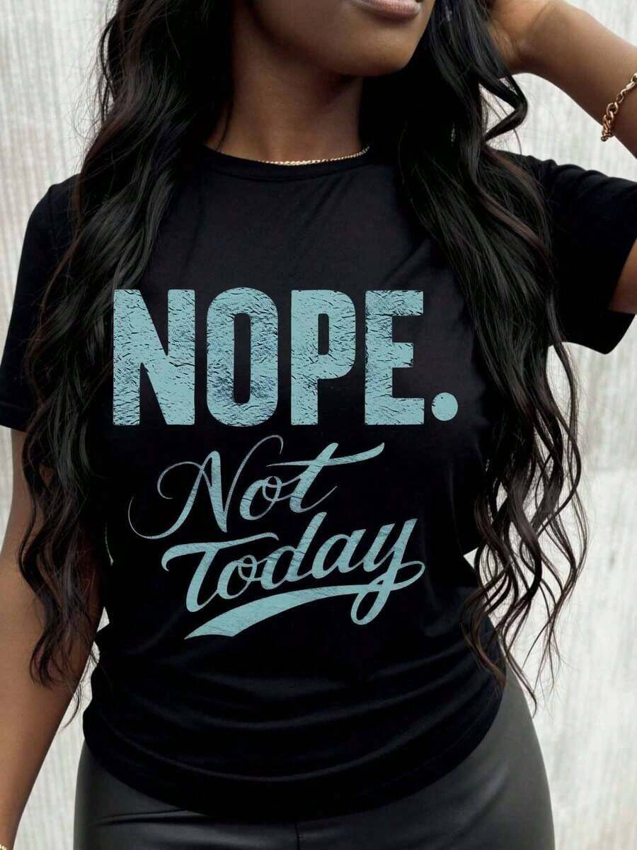 Nope Not Today Women's Graphic T-Shirt, Fashion Top, Casual Wear, Women's T-Shirts, Summer Outfit - 黑色 - 查看 1
