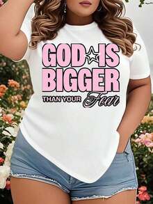 Camiseta Cristiana para Mujer Talla Grande con Diseño Gráfico 'Dios es Más Grande que tu Miedo', Camiseta Inspirada en la Fe, Motivacional Religiosa para Uso Diario, Ropa de Verano, Ropa de Iglesia - Blanco - Ver 7