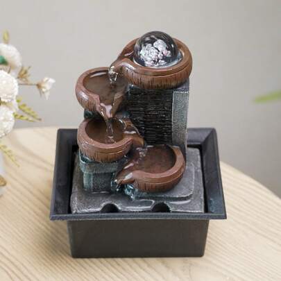 Indoor Rolling Ball Flowing Ornament, Designed To Imitate Tea Cups With Staggered Layers, For Indoor Placement Decoration, With Flowing Water Rolling, Beautiful And Elegant, Suitable For Home Decoration Ornaments