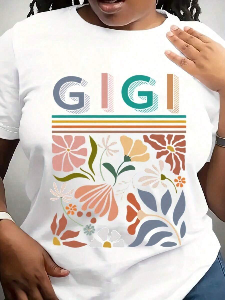 Suave, transpirable y ligera para comodidad durante todo el día. Camiseta floral de cuello redondo Gigi, regalo para la abuela, camiseta de manga corta estilo retro Gigi, camiseta de jersey Gigi, regalo para la abuela, camiseta floral boho para revelación de bebé. Cuello redondo clásico con un corte relajado que favorece todas las formas del cuerpo y es fácil de combinar con jeans, pantalones cortos y leggings. - Blanco - Ver 1