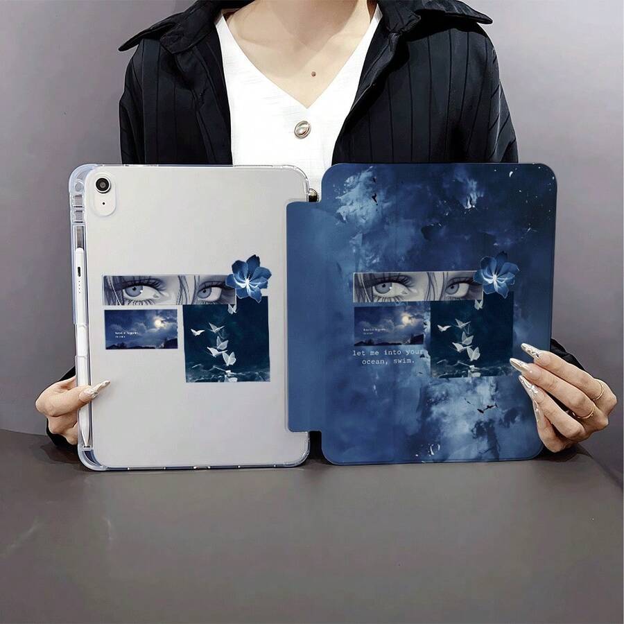 1 Ốp lưng máy tính bảng màu xanh dương in hình mắt và bướm theo phong cách anime, tương thích với iPad thế hệ thứ 10 10.9 inch 2022 / Air 13 (M3 2025) / Air 11 (M3 2025). Tương thích với SAMSUNG, , Oppo Pad, Matepad, Vivo Pad, Honor Pad. - Nhiều màu - Xem 1