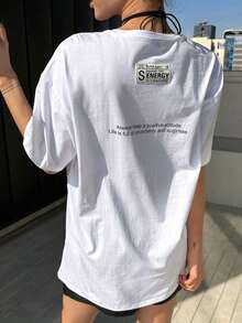 Oversized T-Shirt With Graphic Slogan Patch, Dropped Shoulders That Reads: "CAPTURE THE SIGN OF THE DAY, 100% Happiness ENERGY, FULL OF ENERGY EVERY DAY, Always Maintain A Positive Attitude, Life Is Full Of Uncertainty And Surprises" - 彩色 - 查看 9