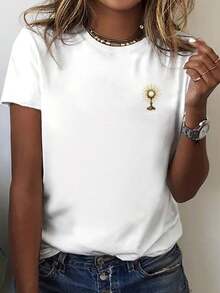 Women's Black T-Shirt With Gold Corpus Christi Religious Graphic - Crew Neck Top With Catholic Faith Clothing - Machine Washable T-Shirt For Everyday Wear And Formal Church Wear, Spiritual Fashion, Short Sleeve Shirt, Comfortable Fit, Faith-Based Clothing, Breathable Fabric, Faith-Based Fashion - 白色 - 查看 1