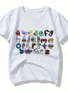 Simple And Versatile Design, Fashionable Christmas Cartoon Print T-Shirt, Harajuku Summer Letter T-Shirt, Girls' Clothing, Breathable Cotton Clothing For Women, Cotton T-Shirt - 白色 - 查看 7