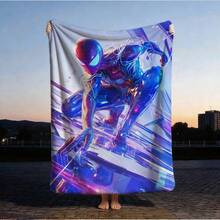 1pc S-Pider-Man Print Blanket,Retro Cartoon Style Throw Blanket,Cartoon Character Printed Blanket,All-Season Universal Nap Blanket,Character Home Decor Blanket,Modern Fashion Gift Suitable For Home Bedroom Bed Sofa Office Lunch Break Cover Picnic Blanket - Multicolor - View 3