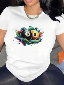 Nuevo modelo 2026,% algodón, adecuado para primavera y verano, corte holgado, ropa casual, diseño moderno, material duradero, camiseta de mujer de primavera-verano con estampado de alta calidad. Perfecta para vacaciones en la playa, viajes a la playa, campamentos de verano, ropa casual, reuniones temáticas de vacaciones, camisetas de manga corta adecuadas para el uso diario. - Blanco - Ver 1