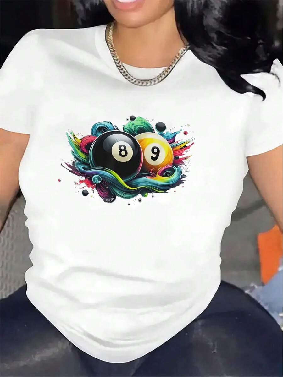 Nuevo modelo 2026,% algodón, adecuado para primavera y verano, corte holgado, ropa casual, diseño moderno, material duradero, camiseta de mujer de primavera-verano con estampado de alta calidad. Perfecta para vacaciones en la playa, viajes a la playa, campamentos de verano, ropa casual, reuniones temáticas de vacaciones, camisetas de manga corta adecuadas para el uso diario. - Blanco - Ver 1