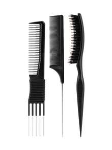 3 Pieces Pick Teasing Combs Hair Brush Set Includes Carbon Lift With Metal Prong, Three-Row Comb, The Curved Design Better Follows The Contours Of The Head, Rat Tail Comb Can Work With Your Hairdryer, Help You Section And Separate The Hair Quickly - Multicolor - View 12