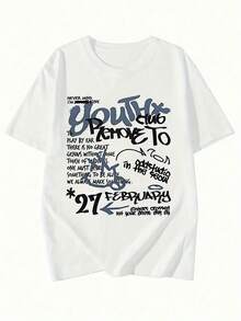 Women's Y2K Inspired Graphic T-Shirt - Casual Short Sleeve Loose Fit Crew Neck With "" And "68.58" Print, White Summer Blouse For Casual Outfits, Women's T-Shirts - [白色的] - 查看 1