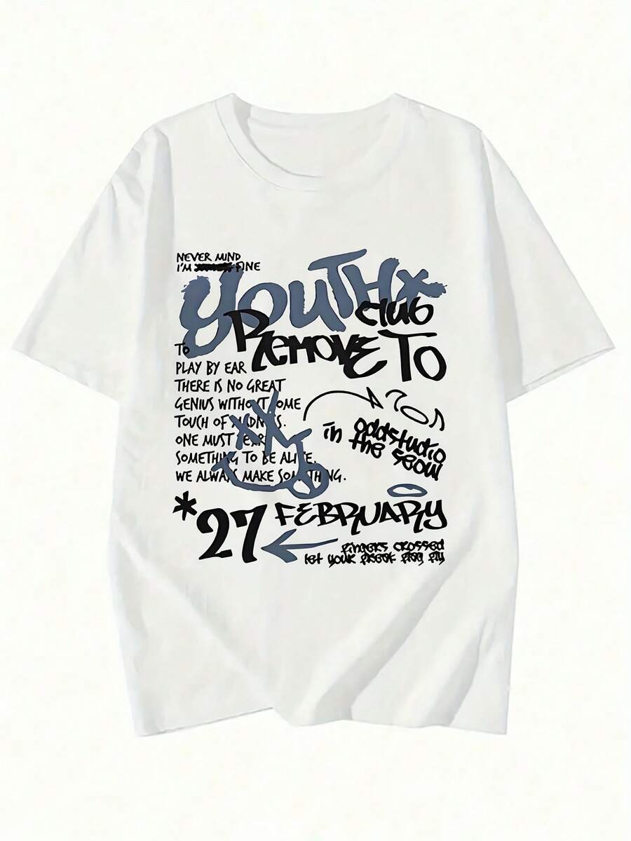 Women's Y2K Inspired Graphic T-Shirt - Casual Short Sleeve Loose Fit Crew Neck With "" And "68.58" Print, White Summer Blouse For Casual Outfits, Women's T-Shirts - [白色的] - 查看 1