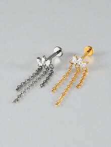 1 pieza Pendiente de cadena colgante con zirconia marquesa de titanio G23 para perforación interna de hélix, cartílago, trago, labio - Como se muestra en la imagen - Ver 9