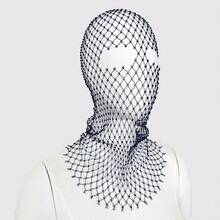 闪亮水钻装饰女士镂空渔网全脸面罩头巾帽,时尚派对/音乐节配饰 - A - 查看 7