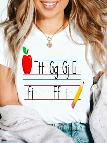 Teacher Appreciation Graphic T-Shirt Thank You Teacher Best Teacher Educator Gift Heartfelt 100% Cotton Oversized Soft Breathable Casual Crewneck Short Sleeve Top Teachers Educators School Staff Gift Givers - 白色 - 查看 5