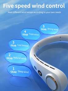New Portable Bladeless Neck Fan, 5th Generation Slouchy USB Rechargeable Mini Fan, Vortex Air Outlet, 5-Speed Adjustment, LED Digital Display - Neck Fan - View 4