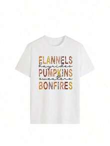 Women's Blouses. Women's Casual Short-Sleeved T-Shirt With Letter Print And Round Neck For Summer. Women's Summer T-Shirts, Printed, Loose And Lightweight. - 白色的 - 查看 4