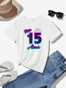 Women's Casual Round Neck Sports T-Shirt, New, Comfortable, With 15 Fashion Prints, Elegant Party Outfit, T-Shirt For Elegant Ladies, Blouses Suitable For Curvy Women, Casual Clothing, Cool And Sweat-Free Summer Clothes, Fun Letter Print - 白色 - 查看 6