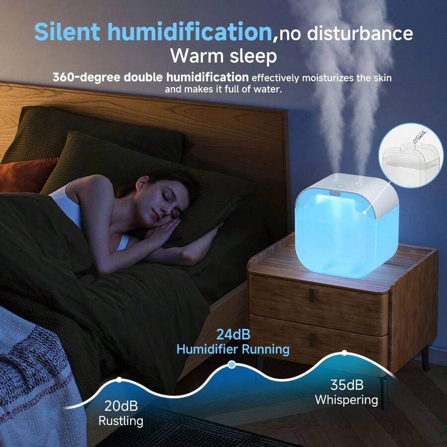 1000ML Dual Mist Humidifier, 7-Color Lamp Aroma Diffuser, Transparent Water Tank With Water Level Indicator, Quiet Operation, Suitable For Bedroom, Study, Dorm, Office