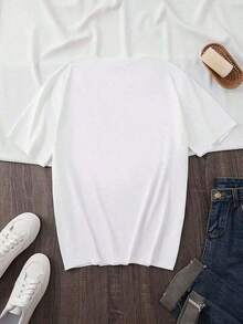 Fashionable Graphic Print T-Shirt, Short Sleeve, Crew Neck, Casual Style For Summer And Spring, Women's Clothing. This Women's Short-Sleeved T-Shirt Is Made Of A Soft, Breathable, And Lightweight Fabric, Comfortable For All-Day Wear. Perfect For Everyday Use. - 白色 - 查看 4