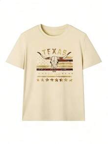 Western And Vintage Style Short Sleeve T-Shirt, Fashionable Short Sleeve T-Shirt For Spring And Summer 2026, Made In Mexico, 180 Grams. Cartoon Print, Couple Design, Suitable For Indoor Or Outdoor Wear. Crew Neck, Unisex, Ideal For Office And Leisure. One-Piece Pack. - APR-P631577SLNDXZGY600 - 查看 2