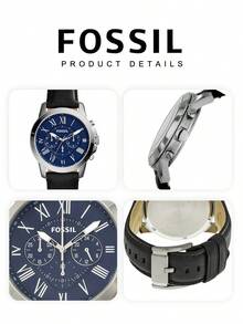 Relógio Cronógrafo Masculino Fossil Grant - Com um luxuoso mostrador azul e marcadores de horas em algarismos romanos, este relógio de alta qualidade é perfeito para ocasiões formais, casuais e de negócios. É um presente ideal para homens, pais, namorados, aniversários e casamentos, além de ser um acessório elegante para o escritório e eventos noturnos. - Azul marinho - Ver 5