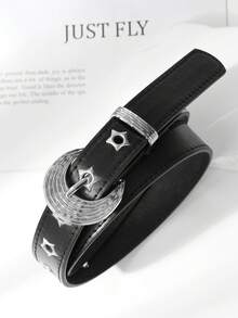 1pc Kids Black PU Eyelet Belt, Personalized Sweet Cool Style, Unisex Leather Belt, Versatile For Daily Wear - Black - View 8