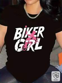1 Short-Sleeved Polyester T-Shirt, Biker Style Design, Suitable For Outdoor Activities, Durable And Comfortable, With Pink Print, An Excellent Choice For Casual Wear In Bars Or Nightclubs, Lightweight And Breathable 180g 100% Cotton Fabric. - 黑色 - 查看 12