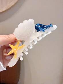 1pc Ocean Themed Acetate Hair Claw Clip, Shell & Starfish & Whale Design, Transparent Acetate Hair Claw, Summer Beach Vacation Hair Accessory For Women - Multicolor - View 5