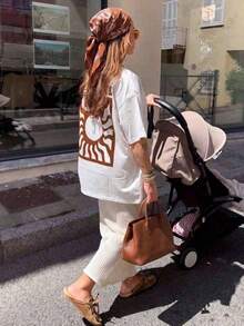 New Summer 2026 Collection, Sunflower Print Holiday T-Shirt, Short Sleeve Graphic Tee With Round Neck, Loose And Casual Fit For Women, Unisex Urban Vintage Style Cotton For Back To School Season, Sizes: S–7XL; Ships In 24 Hours. Breathable And Comfortable. - 白色 1 - 查看 2