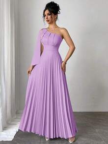 Nuevo vestido plisado sin mangas de color azul claro versátil para mujer, atuendo de vacaciones, vestido de verano - Lila Púrpura - Ver 1