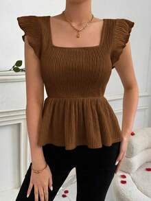 de mujer con cuello Peter Pan, mangas cortas y cintura ceñida, adecuada para el Día de San Valentín, días festivos y citas - Marrón - Ver 8