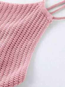 Blusa de punto de mujer de verano con cuello halter, dobladillo asimétrico y unicolor - Rosa - Ver 4