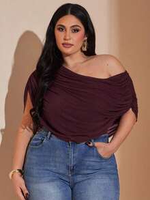 Mono de mujer talla grande con cuello asimétrico, ropa de vacaciones, primavera/verano - Burdeos - Ver 3