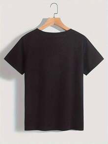 Camiseta de Alta Calidad con Estampado Geométrico de Corazón - Colección Primavera/Verano - Top Casual para Mujer - Largo Regular - Sin Detalles, Ropa de Mujer, Estampado de Dibujos Animados y Letras, Material de Algodón Cómodo, Amigable con la Piel, Suave y Fresca, Camiseta de Verano para Mujer, 100% Algodón - Negro - Ver 3