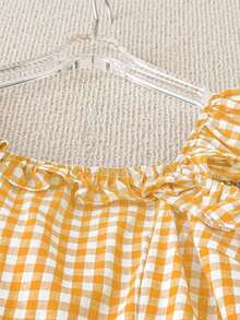 Vestido casual de verano entallado con tirantes finos y corte en A hasta la pantorrilla, en tela a cuadros rojos, para primavera/verano - Amarillo - Ver 3