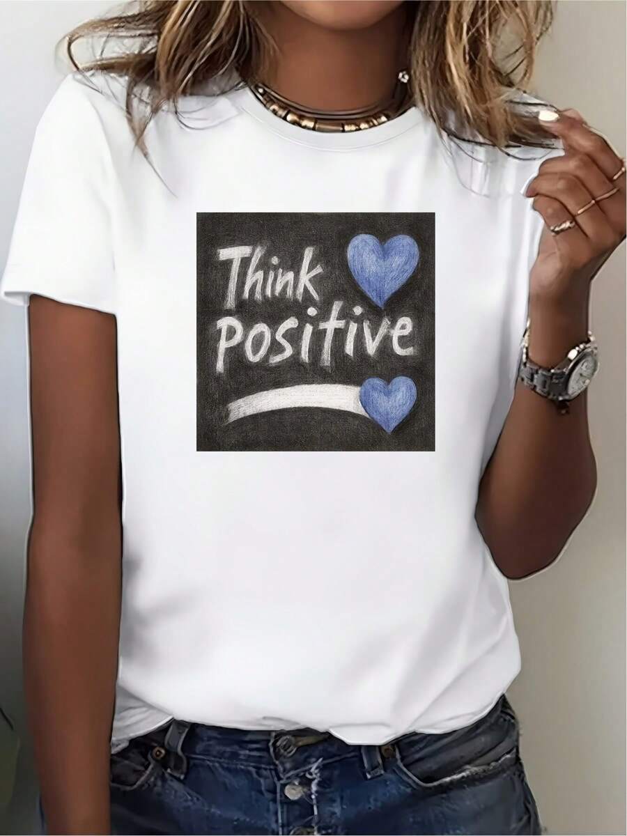 Under The Radarfor THINK Positive Hearts Camiseta Gráfica Ligera de 180g para Uso Casual - Regalo Perfecto para Familiares y Amigos - Ideal para Salidas de Verano y Eventos de Team Building - Camiseta Unisex de Algodón, Manga Corta, Cuello Redondo, Estilo Vintage Urbano - Blanco - Ver 1