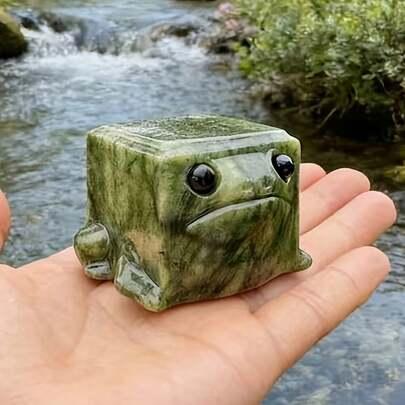 1pc Handmade Square Frog Jade Carving, Unique Specimen, Suitable For Collection And Educational Purposes, Great For Home Collection And Gifts For Valentine's Day And Holidays, Mineral Crystal Stone Decor