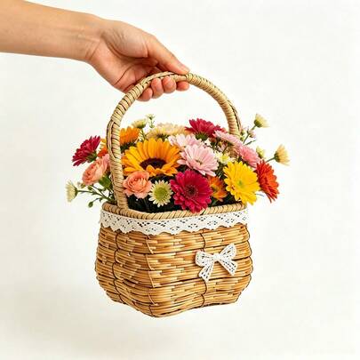 Giỏ hoa đan bằng mây, dùng để trang trí nhà cửa, tiệc tùng, đám cưới.