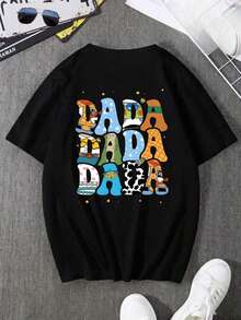 Men's Retro Casual T-Shirt, 100% Cotton, "Dad Life" - Vintage Urban Style, Unisex, Short Sleeve, Crew Neck, Loose Fit Cotton, Blouses For Women. Blouses. Casual Blouses For Ladies. Blouses For Women. Blouses. Casual Blouses For Ladies.  Print. Printed T-Shirt.  Print. - 黑色 - 查看 2