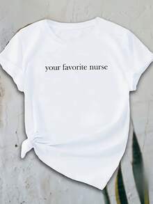 Cozy Comfy Lounge Summer Dress - Your Favorite Nurse's T-Shirt - Casual Short-Sleeved T-Shirt, Machine Washable, White With Black Text, Round Neck, Soft And Comfortable, Suitable For All Seasons, Gift For Nurses, Medical Uniform, Nursing Clothes, Geometric Pattern, Round Neck T-Shirt, Soft, Comfortable, Women's Top, For Healthcare Workers, Professional Women, New Summer Fashion, Holiday Gift, Soft And Relaxed Home Wear. - 白色 - 查看 11