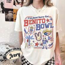 1 pieza Camiseta "I'm Just Here For Benito Bowl" - Camiseta Gráfica Vintage, Camiseta Casual de Algodón Suave Color Marfil, Regalo para Fanáticos de la Música Latina y Entusiastas del Fútbol 180g Algodón 100% - Blanco 1 - Ver 6